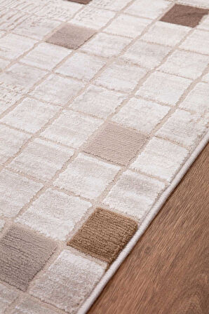 Bafra Kahverengi Beyaz Halı Yumuşak Oturma Odası Salon Çocuk Odası Mutfak Halısı P1190