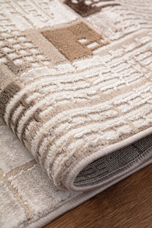 Bafra Kahverengi Beyaz Halı Yumuşak Oturma Odası Salon Çocuk Odası Mutfak Halısı P1190