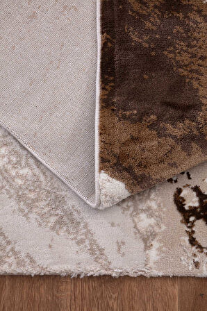 Bafra Beyaz Kahverengi Halı Yumuşak Oturma Odası Salon Çocuk Odası Mutfak Halısı P1197