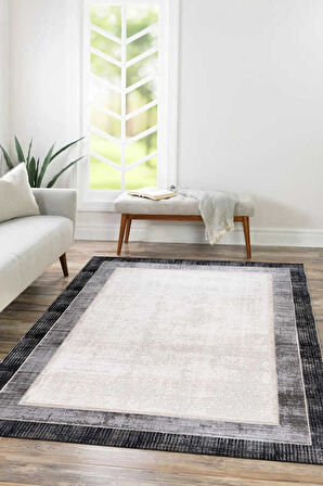 Lynosse Siyah Fildişi Halı Yumuşak Oturma Odası Salon Çocuk Odası Mutfak Halısı P1202