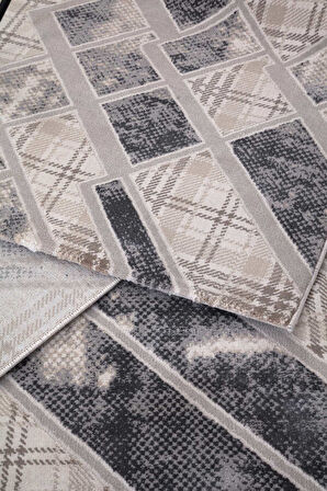 Wilto Bej Gri Halı Yumuşak Oturma Odası Salon Çocuk Odası Mutfak Halısı P1149