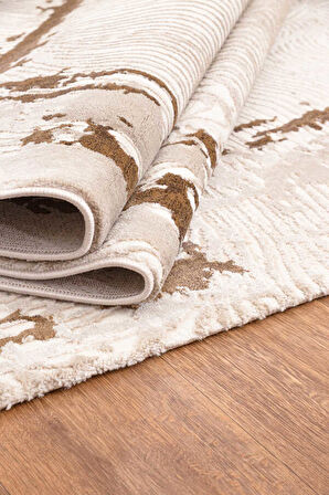 Bafra Bej Kahve Halı Yumuşak Oturma Odası Salon Çocuk Odası Mutfak Halısı P1184