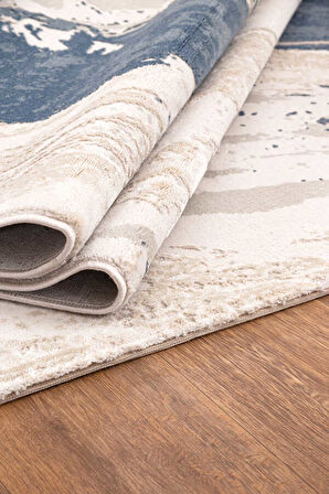 Bafra Mavi Beyaz Halı Yumuşak Oturma Odası Salon Çocuk Odası Mutfak Halısı P1197