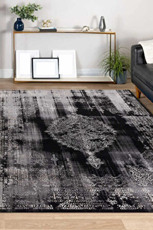 Lynosse Siyah Halı Yumuşak Oturma Odası Salon Çocuk Odası Mutfak Halısı P0307