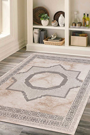 Lynosse Krem Halı Yumuşak Oturma Odası Salon Çocuk Odası Mutfak Halısı P1163