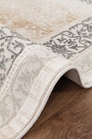 Lynosse Krem Halı Yumuşak Oturma Odası Salon Çocuk Odası Mutfak Halısı P1163