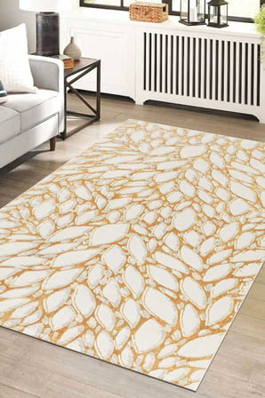 Wilto Sarı Beyaz Halı Yumuşak Oturma Odası Salon Çocuk Odası Mutfak Halısı PF100