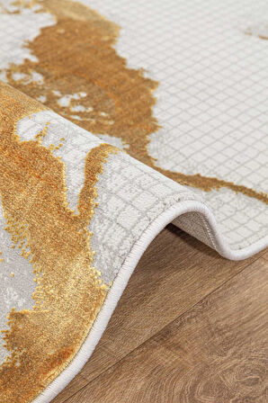 Wilto Beyaz Sarı Halı Yumuşak Oturma Odası Salon Çocuk Odası Mutfak Halısı PF229