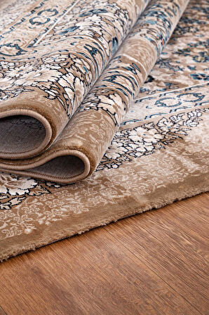 Amasra Bej Mavi Halı Yumuşak Oturma Odası Salon Çocuk Odası Mutfak Halısı P9086