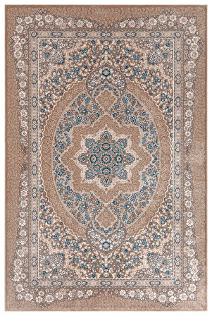 Amasra Bej Mavi Halı Yumuşak Oturma Odası Salon Çocuk Odası Mutfak Halısı P9086