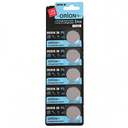 Orion CR2016 3V Lityum Pil 5'li Paket