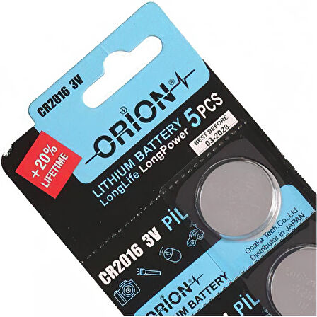 Orion CR2016 3V Lityum Pil 5'li Paket