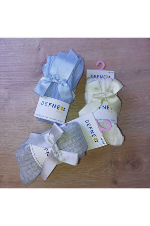 3 ADET PAMUKLU KURDELE DETAYLI DESENLİ ÇOCUK VE BEBEK KÜLOTLU ÇORAP