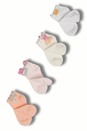 2 Çift Kız Çocuk Krem Aksesuar Detaylı Soket Çorap