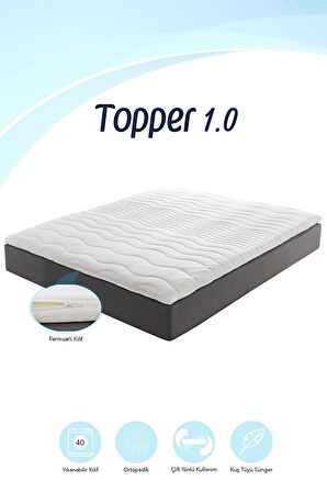 Mavi Ay Yatak - Yatak Pedi - Topper 1.0 - Soft Sünger - Yıkanabilir Fermuarlı Kılıflı - 6 cm