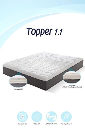 Mavi Ay Yatak - Yatak Pedi - Topper 1.1 - Soft Sünger - Yıkanabilir Fermuarlı Kılıflı - 6 cm