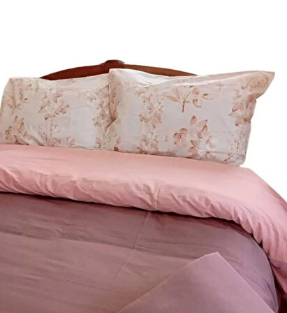 English Home Plain King Size Nevresim Yastık Set Pudra Bej Mürdüm Kahve