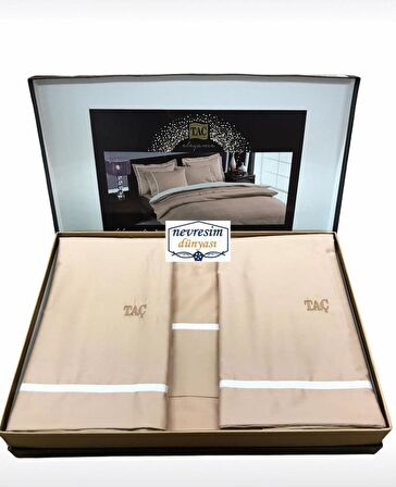 Taç Çift Kişilik Saten Nevresim Takımı Prestige Cappucino