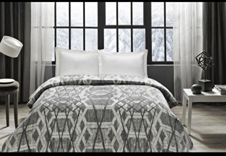 Taç Çift Kişilik Pamuklu Battaniye Elina Gri