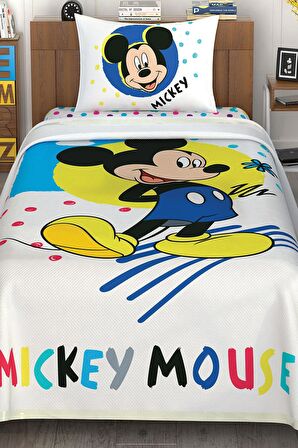 Taç Lisanslı Disney Mickey Mouse Colour Queen Pamuklu Tek Kişilik Pike Takımı