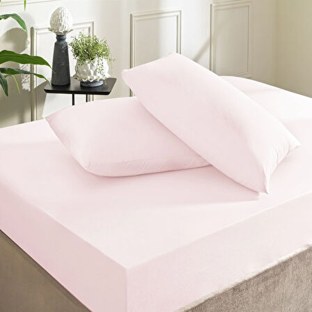 Taç Ranforce Lastikli Queen Size Çarşaf Set Pudra