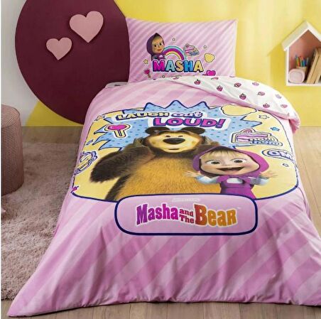 Taç Lisanslı Tek Kişilik Nevresim Takımı Masha Bear Super Cute