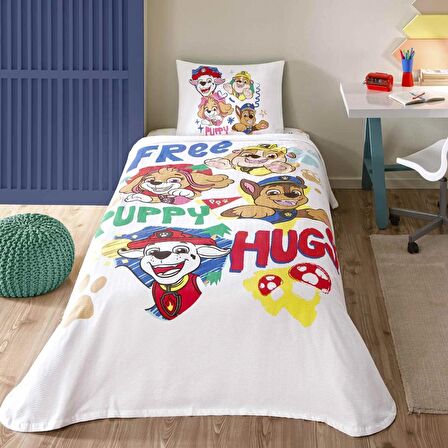 Taç Lisanslı Paw Free Hugs Tek Kişilik Pamuk Pike Takımı