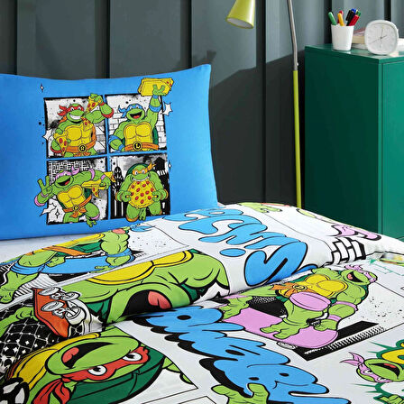 Taç Lisanslı Ninja Turtles Four Tek Kişilik Pamuk Nevresim Takımı