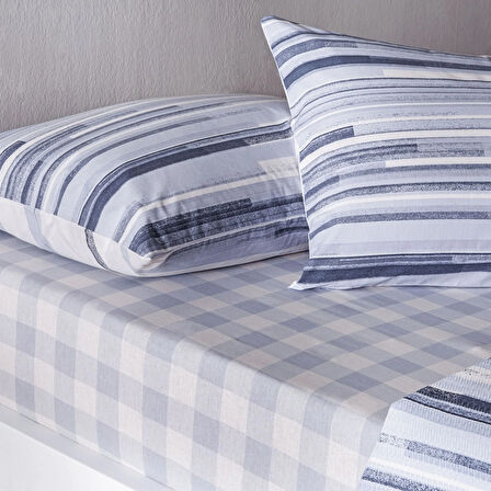 Taç Baskılı Grid Tek Kişilik Pike Takımı Mavi