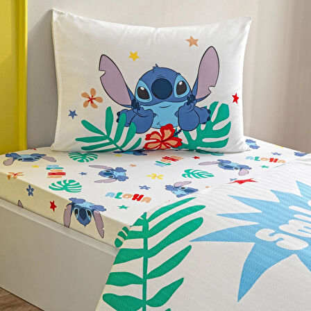 Taç Lisanslı Disney Stitch Tek Kişilik Pamuk Pike Takımı