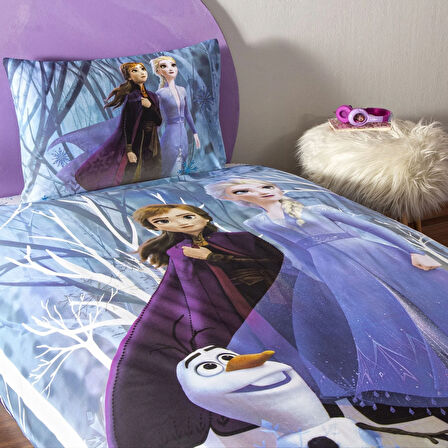Taç Lisanslı Disney Frozen Winter Tek Kişilik Pamuk Nevresim Takımı