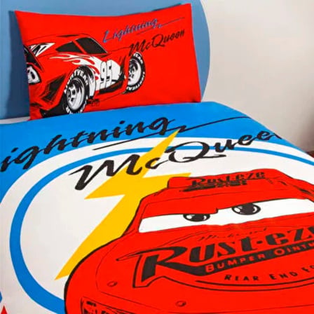 Taç Lisanslı Tek Kişilik Nevresim Takımı Cars Mcqueen Lastikli Çarşaf 120*200cm