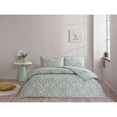 TAÇ SEÇ&SER ÇİFT TARAFI DESENLİ ÇİFT KİŞİLİK NEVRESİM TAKIMI PEPPLE MİNT