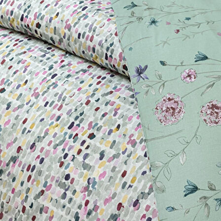 TAÇ SEÇ&SER ÇİFT TARAFI DESENLİ ÇİFT KİŞİLİK NEVRESİM TAKIMI PEPPLE MİNT