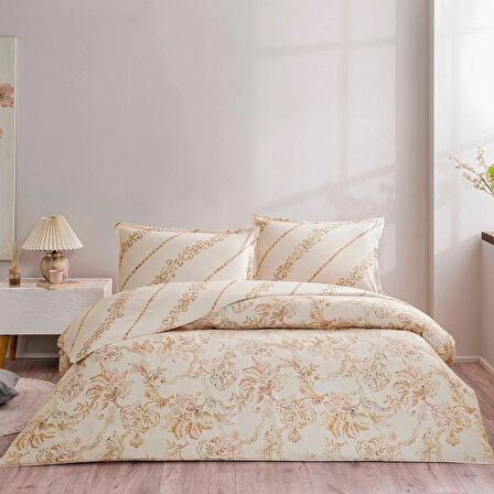 TAÇ SEÇ&SER ÇİFT TARAFI DESENLİ ÇİFT KİŞİLİK NEVRESİM TAKIMI LİVİA EKRU