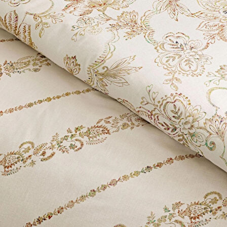 TAÇ SEÇ&SER ÇİFT TARAFI DESENLİ ÇİFT KİŞİLİK NEVRESİM TAKIMI LİVİA EKRU