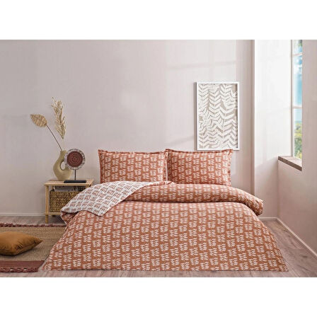 TAÇ SEÇ&SER ÇİFT TARAFI DESENLİ ÇİFT KİŞİLİK NEVRESİM TAKIMI LORİEN TURUNCU