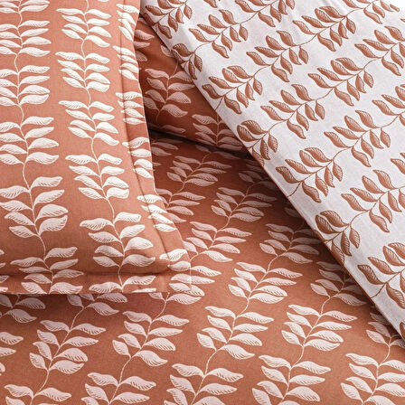 TAÇ SEÇ&SER ÇİFT TARAFI DESENLİ ÇİFT KİŞİLİK NEVRESİM TAKIMI LORİEN TURUNCU