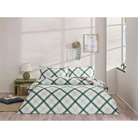 TAÇ SEÇ&SER ÇİFT TARAFI DESENLİ ÇİFT KİŞİLİK NEVRESİM TAKIMI GREENY YEŞİL