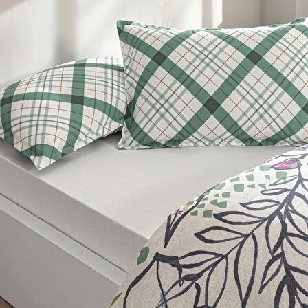 TAÇ SEÇ&SER ÇİFT TARAFI DESENLİ ÇİFT KİŞİLİK NEVRESİM TAKIMI GREENY YEŞİL