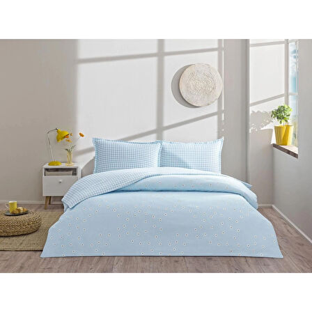 TAÇ SEÇ&SER ÇİFT TARAFI DESENLİ ÇİFT KİŞİLİK NEVRESİM TAKIMI DORİAN MAVİ