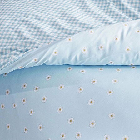 TAÇ SEÇ&SER ÇİFT TARAFI DESENLİ ÇİFT KİŞİLİK NEVRESİM TAKIMI DORİAN MAVİ