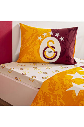 Lisanslı %100 Pamuk Çarşafı Lastikli Tek Kişilik Nevresim Takımı Galatasaray 5. Yıldız