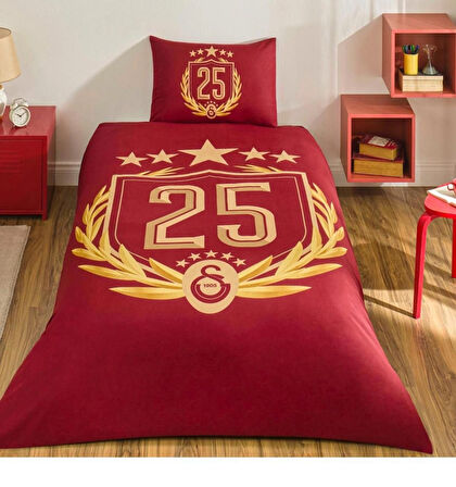 TAÇ LİSANSLI GALATASARAY ÖZEL ÜRETİM 25. ŞAMPİYONLUK TEK KİŞİLİK NEVRESİM TAKIMI
