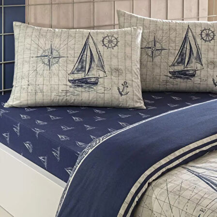 Taç Muna Ranforce Tek Kişilik Nevresim Takımı Lacivert