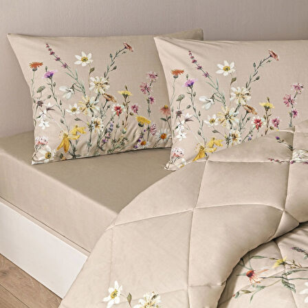 Taç Lunel Ranforce Tek Kişilik Yorgan Seti Bej