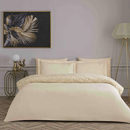 Linens Premium Zendea Pamuk Brode Çift Kişilik Nevresim Takımı Bej