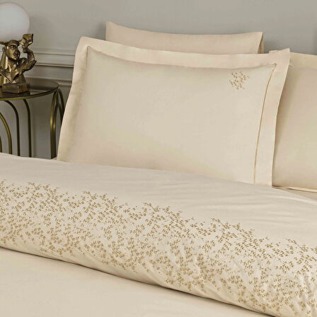 Linens Premium Zendea Pamuk Brode Çift Kişilik Nevresim Takımı Bej