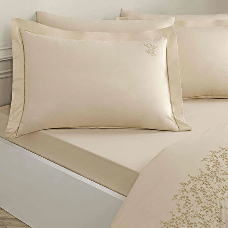 Linens Premium Zendea Pamuk Brode Çift Kişilik Nevresim Takımı Bej