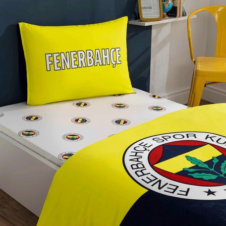 Taç Lisanslı Fenerbahçe Efsane Pamuk Tek Kişilik Nevresim Takımı 120*200cm Lastikli Çarşaf